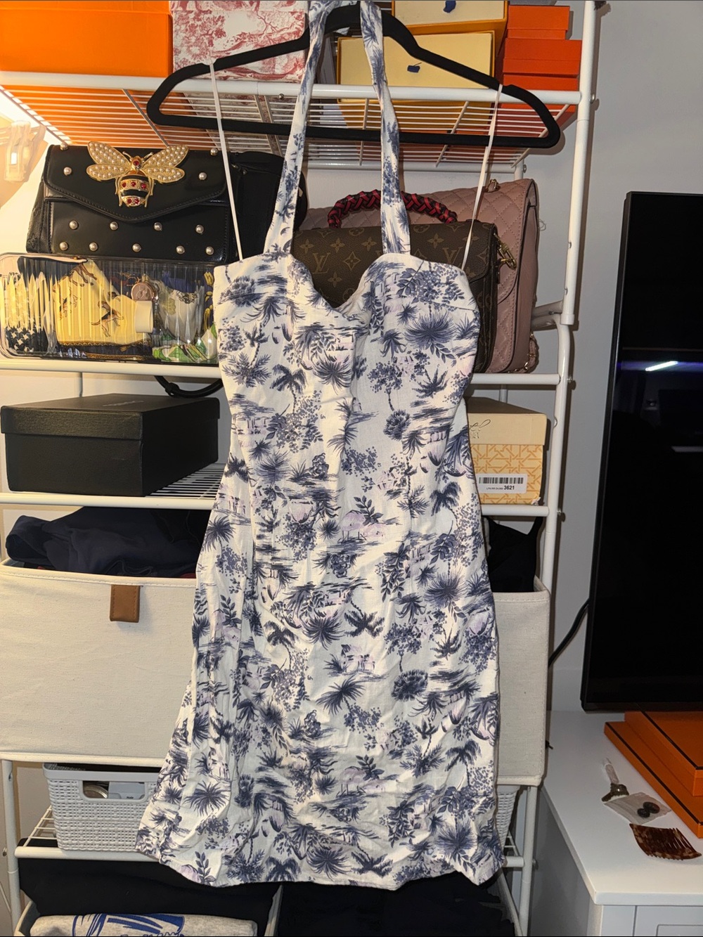 Abercrombie & Fitch White and Blue Floral Halter Mini Dress